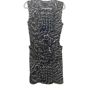 Dana Buchman Dress Size 8 Belted Front Zip Black White Sheath Belted